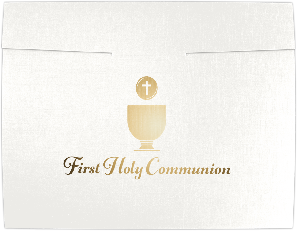 White Linen 100lb 9 1/2 x 12 Certificate Holders with Gold Foil First Holy Communion