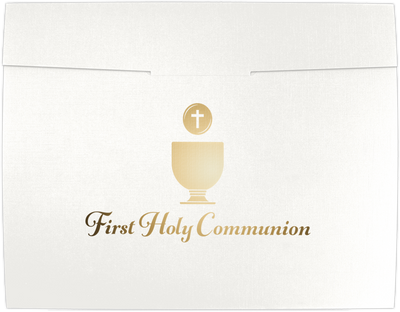White Linen 100lb 9 1/2 x 12 Certificate Holders with Gold Foil First Holy Communion
