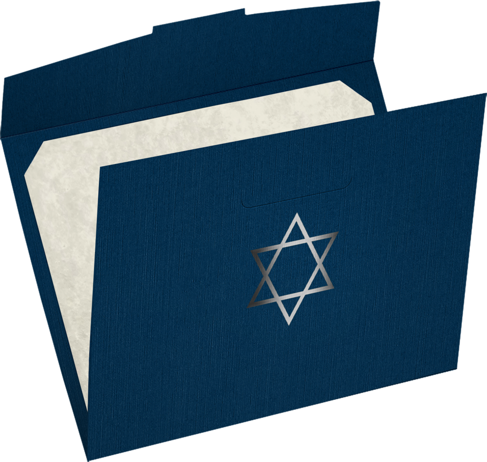 Nautical Blue Linen 100lb 9 1/2 x 12 Certificate Holders with Silver Star of David
