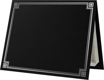Black Linen 100lb 9 1/2 x 12 Certificate Holders with Silver Foil Border