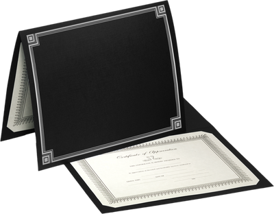 Black Linen 100lb 9 1/2 x 12 Certificate Holders with Silver Foil Border