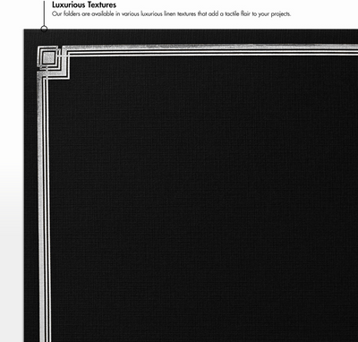 Black Linen 100lb 9 1/2 x 12 Certificate Holders with Silver Foil Border