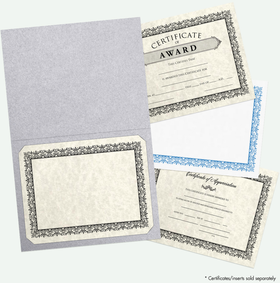 Silver Metallic 9 1/2 x 12 Landscape Certificate Holders with Square Corner Slits