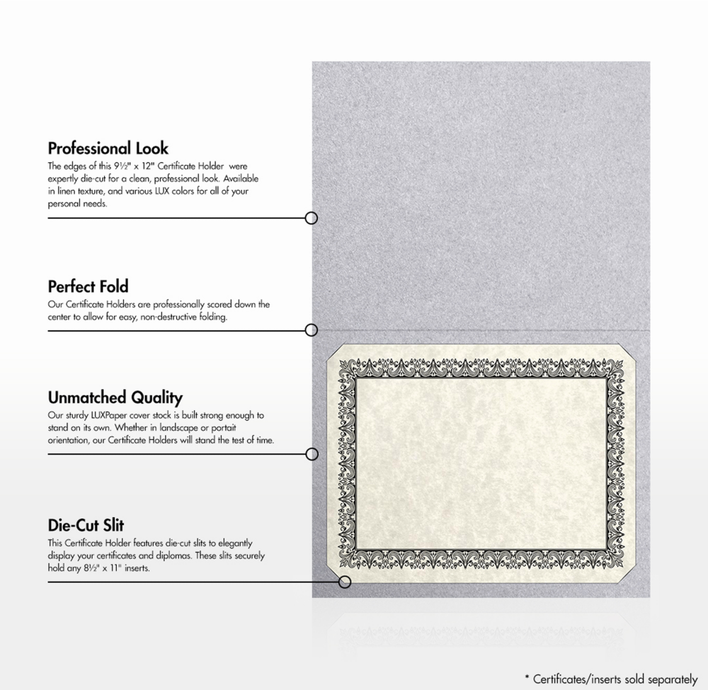Silver Metallic 9 1/2 x 12 Landscape Certificate Holders with Square Corner Slits