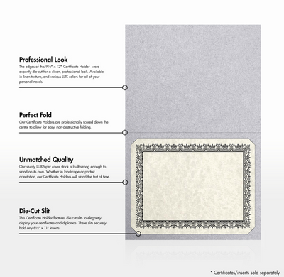 Silver Metallic 9 1/2 x 12 Landscape Certificate Holders with Square Corner Slits