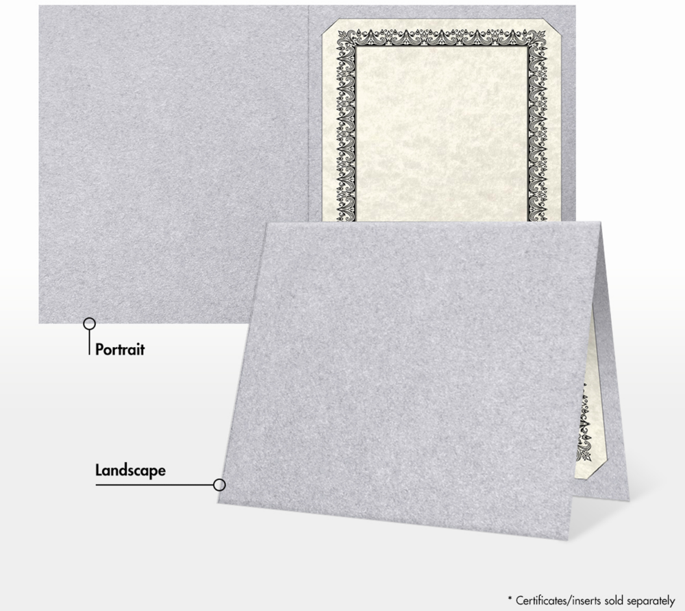 Silver Metallic 9 1/2 x 12 Landscape Certificate Holders with Square Corner Slits