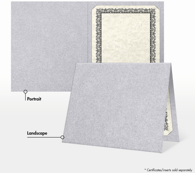 Silver Metallic 9 1/2 x 12 Landscape Certificate Holders with Square Corner Slits
