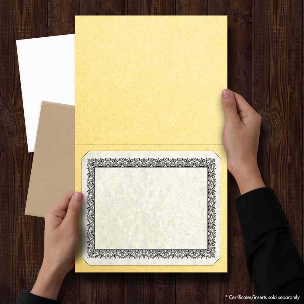 Gold Metallic 9 1/2 x 12 Landscape Certificate Holders with Square Corner Slits