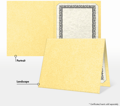 Gold Metallic 9 1/2 x 12 Landscape Certificate Holders with Square Corner Slits