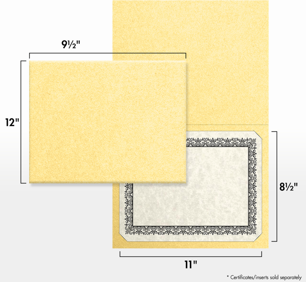 Gold Metallic 9 1/2 x 12 Landscape Certificate Holders with Square Corner Slits