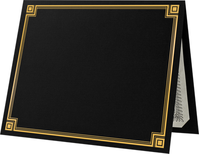 Black Linen 100lb 9 1/2 x 12 Certificate Holders with Gold Foil Border
