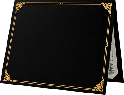 Black Linen 100lb 9 1/2 x 12 Certificate Holders with Gold Foil Floral Border