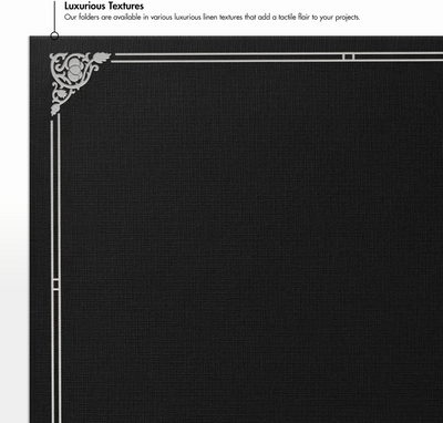 Black Linen 100lb 9 1/2 x 12 Certificate Holders with Silver Foil Floral Border