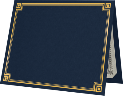 Nautical Blue Linen 100lb 9 1/2 x 12 Certificate Holders with Gold Foil Border