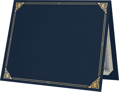 Nautical Blue Linen 100lb 9 1/2 x 12 Certificate Holders with Gold Foil Floral Border