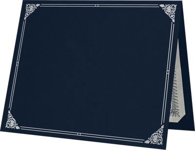 Nautical Blue Linen 100lb 9 1/2 x 12 Certificate Holders with Silver Foil Floral Border
