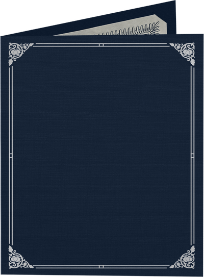 Nautical Blue Linen 100lb 9 1/2 x 12 Certificate Holders with Silver Foil Floral Border