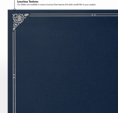 Nautical Blue Linen 100lb 9 1/2 x 12 Certificate Holders with Silver Foil Floral Border