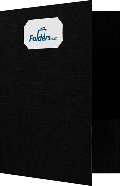 Black Linen 9 x 12 Folders with Front Cover Center Card Slits