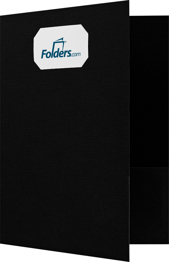 Black Linen 9 x 12 Folders with Front Cover Center Card Slits