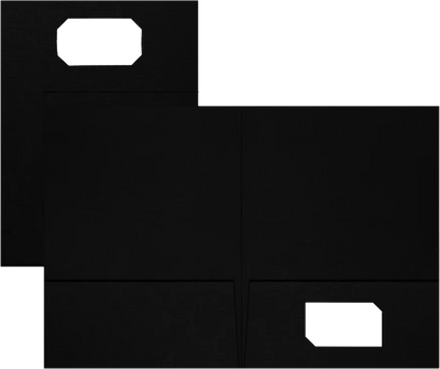 Black Linen 9 x 12 Folders with Front Cover Center Card Slits