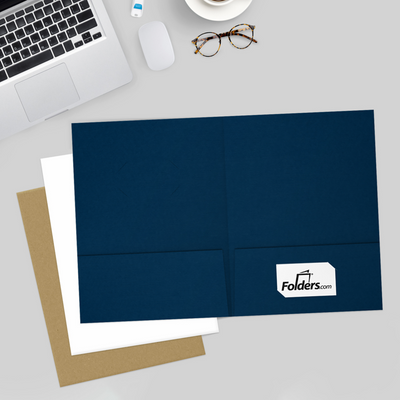 Nautical Navy Blue Linen 9 x 12 Folders with Front Cover Center Card Slits
