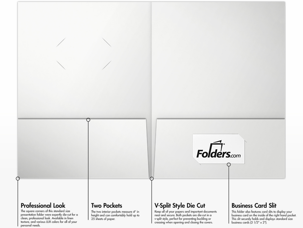 Glossy White 9 x 12 Folders with Front Cover Center Card Slits