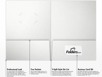 Glossy White 9 x 12 Folders with Front Cover Center Card Slits