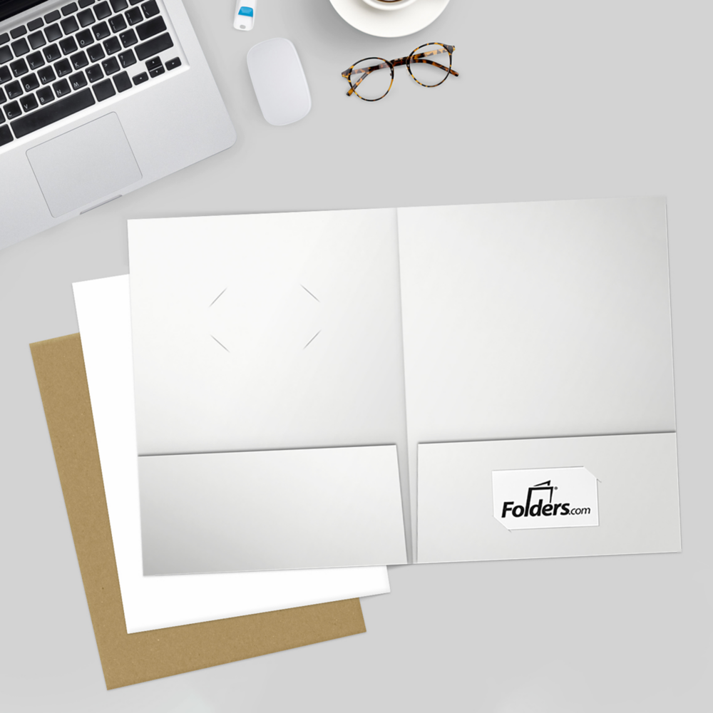 Glossy White 9 x 12 Folders with Front Cover Center Card Slits