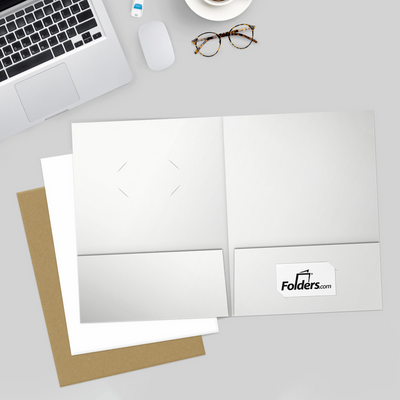Glossy White 9 x 12 Folders with Front Cover Center Card Slits