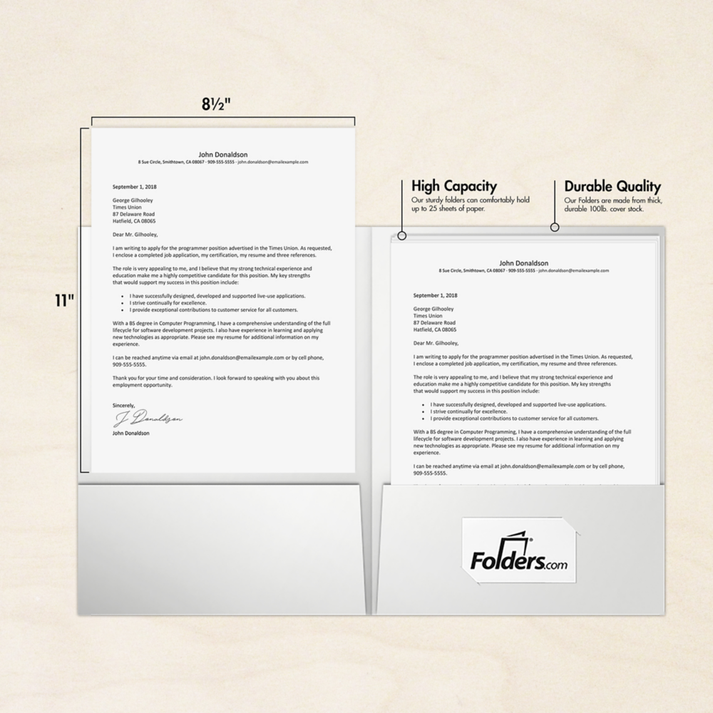 Glossy White 9 x 12 Folders with Front Cover Center Card Slits