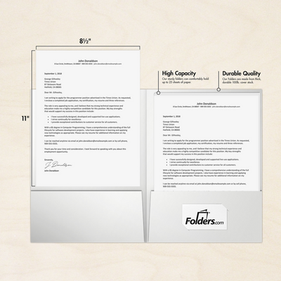 Glossy White 9 x 12 Folders with Front Cover Center Card Slits