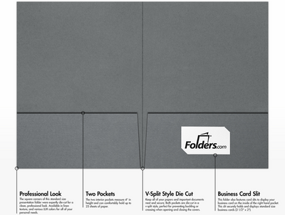 Sterling Gray Linen 9 x 12 Folders with Front Cover Lower Right Card Slits