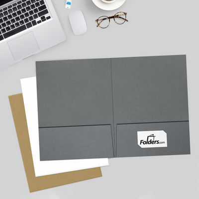 Sterling Gray Linen 9 x 12 Folders with Front Cover Lower Right Card Slits