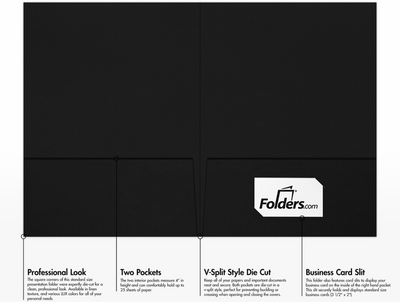 Black Linen 9 x 12 Folders with Front Cover Lower Right Card Slits