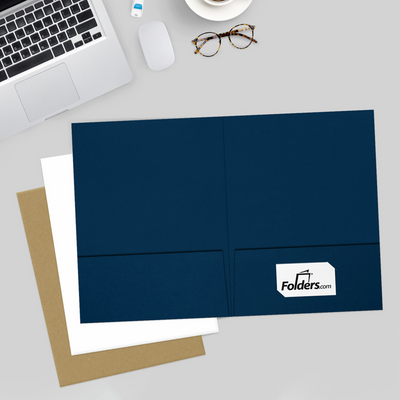 Nautical Navy Blue Linen 9 x 12 Folders with Front Cover Lower Right Card Slits