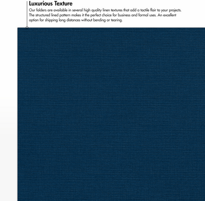 Nautical Navy Blue Linen 9 x 12 Folders with Front Cover Lower Right Card Slits