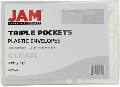 Clear 3 Pocket Booklet VELCRO Brand Closure Plastic Envelope