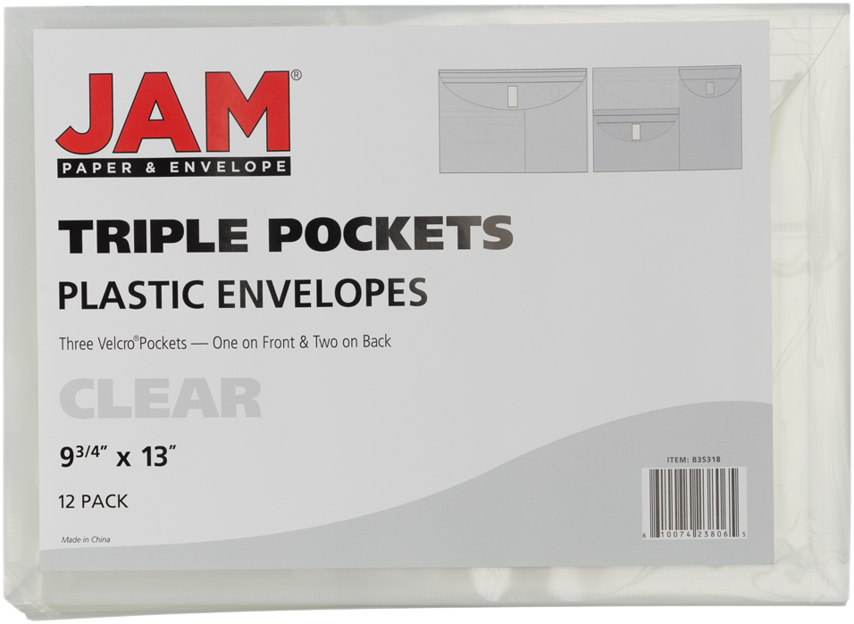 Clear 3 Pocket Booklet VELCRO Brand Closure Plastic Envelope