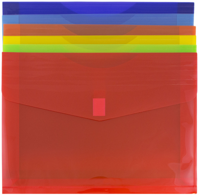 Assorted Letter Booklet with 2" Expansion Plastic Envelopes (9 3/4 x 13) with Hook and Loop Closure - 6 Pack
