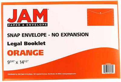 Orange Legal Booklet Plastic Envelopes (9 3/4 x 14 1/2) with Snap Closure