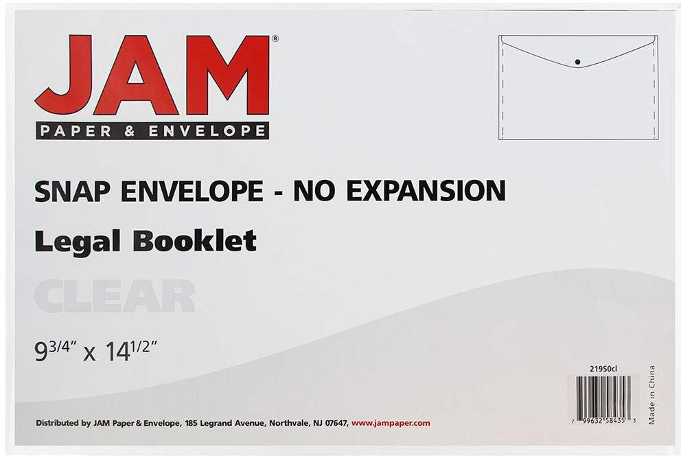 Clear Legal Booklet Plastic Envelopes (9 3/4 x 14 1/2) with Snap Closure