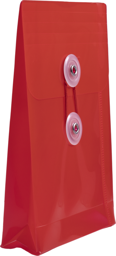 Red 4 1/4 x 6 1/4 Open End Plastic Envelopes with Button & String