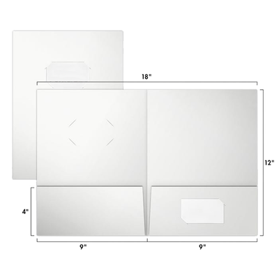 Glossy White 9 x 12 Folders with Front Cover Center Card Slits