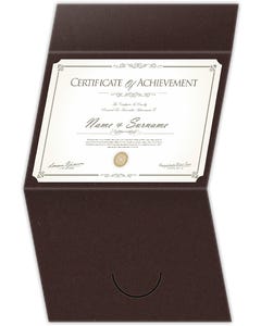 Both Landscape and Portrait 9.5 x 12 Certificate Holder Certificate Covers & Holders - Fold Up with closure notch - Hot Fudge Vellum 100#