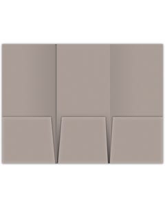 Mini 4 x 9 Tripanel Folders - Three Pocket - 3.4375 inch right pockets with a 0.125 inch double score spine between left and center panel Center - pocket is unglued - Smoke Gray Wove 100#