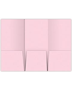 Mini 4 x 9 Tripanel Folders - Three Pocket - 3.4375 inch right pockets with a 0.125 inch double score spine between left and center panel Center - pocket is unglued - Pink Lemonade Vellum 100#
