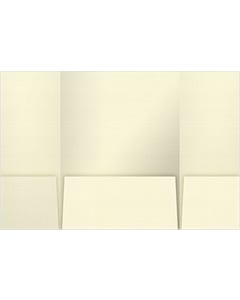 9 x 12 Gatefold 4 inch Left, Right, and Center Pockets Tripanel Folders - Natural White Linen 100#