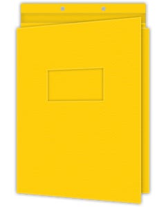 9 x 11.25 One piece Report Covers Folders - 0.375 Double score spine with 1.75" capacity flap - 2 x 4 Window - Yellow Vellum 80#