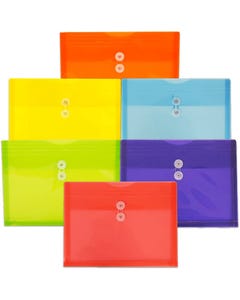 9 3/4 x 13 Booklet Plastic Envelopes with Button & String - Assorted - Pack of 6